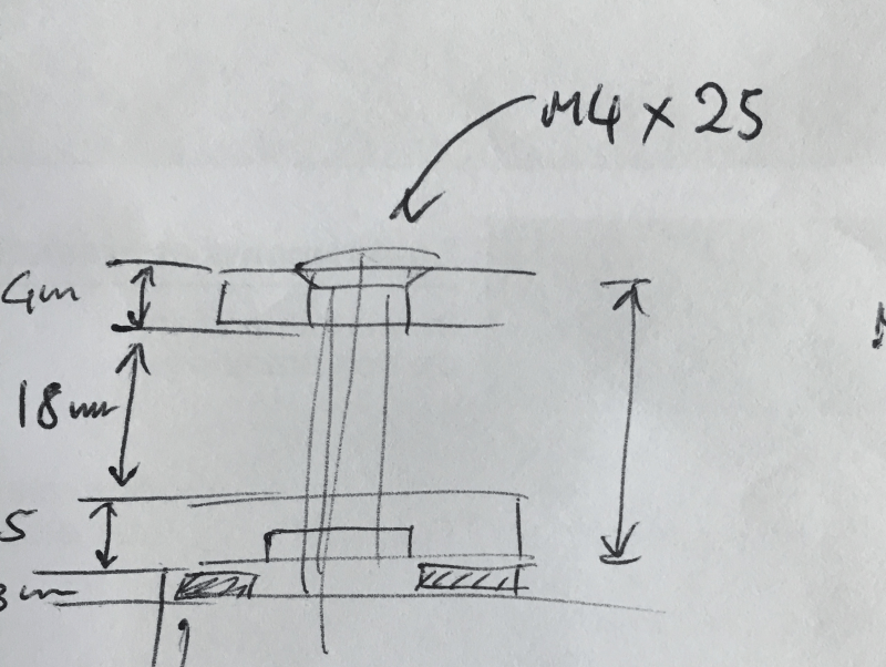 Croquis dessiné à la main d'une vis qui tient ensemble deux plaques